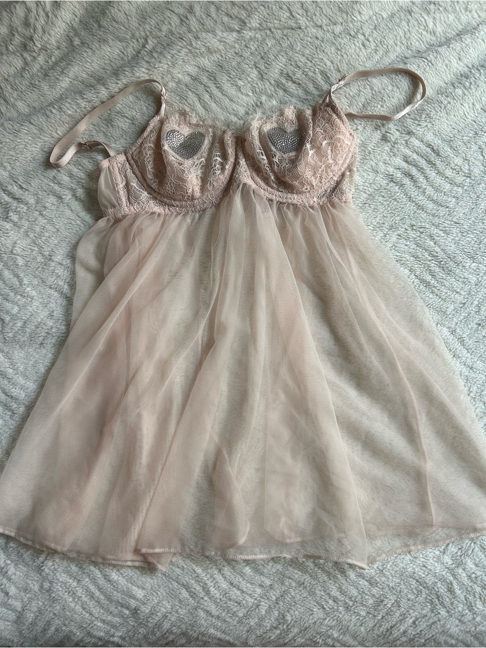 Sheer Lace Babydoll Nightdress in Blush Pink
